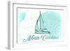 North Carolina - Sailboat - Teal - Coastal Icon-Lantern Press-Framed Art Print