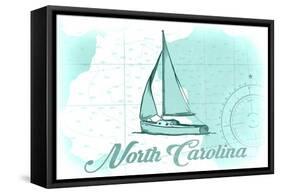 North Carolina - Sailboat - Teal - Coastal Icon-Lantern Press-Framed Stretched Canvas