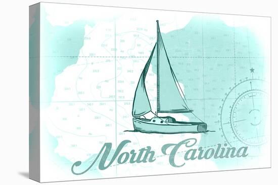 North Carolina - Sailboat - Teal - Coastal Icon-Lantern Press-Stretched Canvas