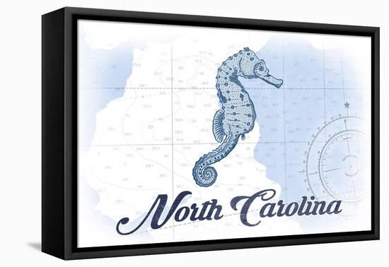 North Carolina - Seahorse - Blue - Coastal Icon-Lantern Press-Framed Stretched Canvas