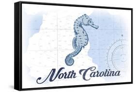 North Carolina - Seahorse - Blue - Coastal Icon-Lantern Press-Framed Stretched Canvas