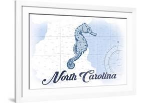 North Carolina - Seahorse - Blue - Coastal Icon-Lantern Press-Framed Premium Giclee Print