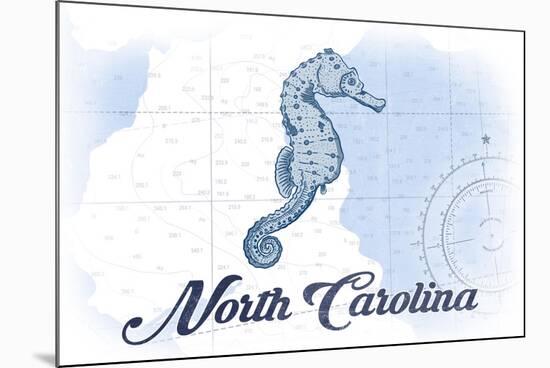 North Carolina - Seahorse - Blue - Coastal Icon-Lantern Press-Mounted Premium Giclee Print