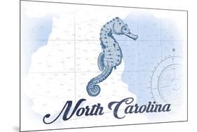 North Carolina - Seahorse - Blue - Coastal Icon-Lantern Press-Mounted Premium Giclee Print