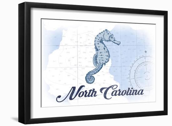 North Carolina - Seahorse - Blue - Coastal Icon-Lantern Press-Framed Art Print