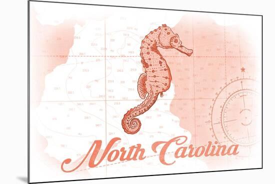 North Carolina - Seahorse - Coral - Coastal Icon-Lantern Press-Mounted Premium Giclee Print