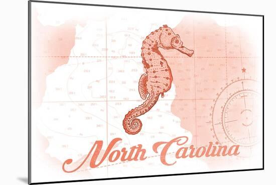 North Carolina - Seahorse - Coral - Coastal Icon-Lantern Press-Mounted Art Print