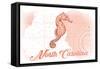 North Carolina - Seahorse - Coral - Coastal Icon-Lantern Press-Framed Stretched Canvas