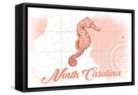 North Carolina - Seahorse - Coral - Coastal Icon-Lantern Press-Framed Stretched Canvas