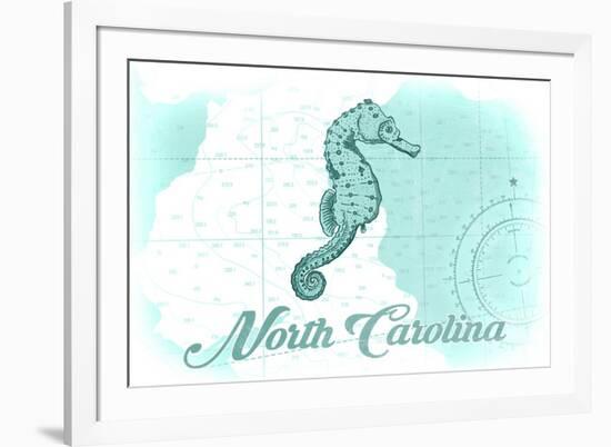 North Carolina - Seahorse - Teal - Coastal Icon-Lantern Press-Framed Premium Giclee Print