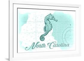 North Carolina - Seahorse - Teal - Coastal Icon-Lantern Press-Framed Premium Giclee Print