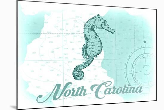 North Carolina - Seahorse - Teal - Coastal Icon-Lantern Press-Mounted Premium Giclee Print