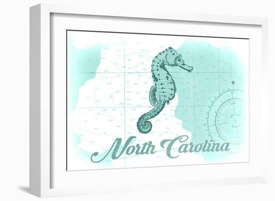 North Carolina - Seahorse - Teal - Coastal Icon-Lantern Press-Framed Art Print