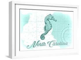 North Carolina - Seahorse - Teal - Coastal Icon-Lantern Press-Framed Art Print