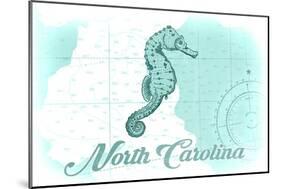 North Carolina - Seahorse - Teal - Coastal Icon-Lantern Press-Mounted Art Print