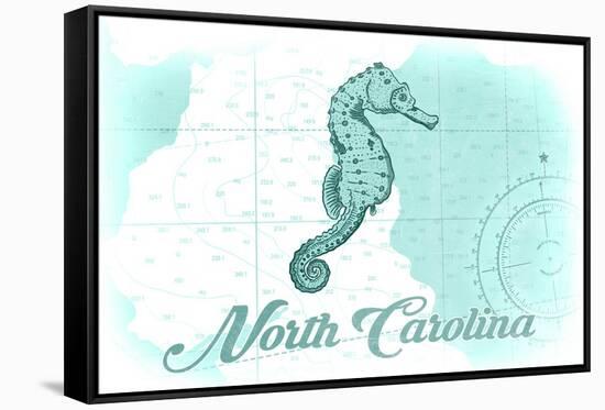 North Carolina - Seahorse - Teal - Coastal Icon-Lantern Press-Framed Stretched Canvas