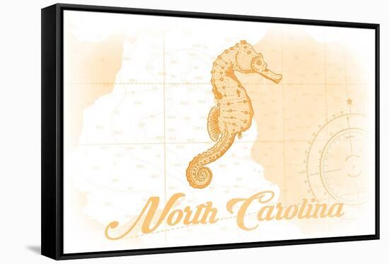 North Carolina - Seahorse - Yellow - Coastal Icon-Lantern Press-Framed Stretched Canvas