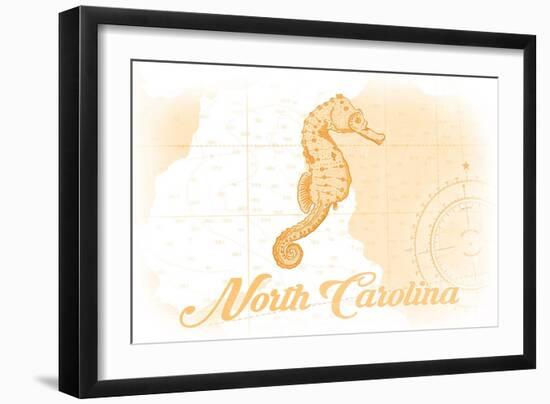 North Carolina - Seahorse - Yellow - Coastal Icon-Lantern Press-Framed Art Print