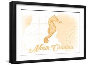 North Carolina - Seahorse - Yellow - Coastal Icon-Lantern Press-Framed Art Print