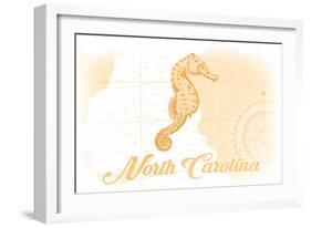 North Carolina - Seahorse - Yellow - Coastal Icon-Lantern Press-Framed Art Print