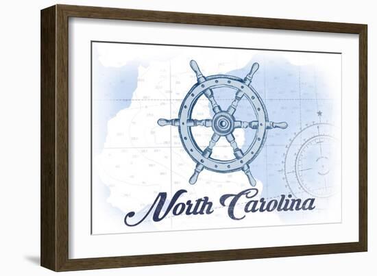 North Carolina - Ship Wheel - Blue - Coastal Icon-Lantern Press-Framed Art Print