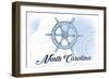 North Carolina - Ship Wheel - Blue - Coastal Icon-Lantern Press-Framed Art Print