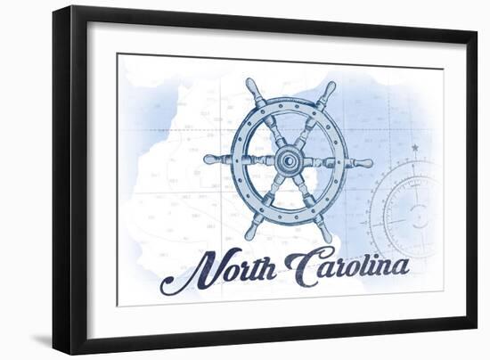 North Carolina - Ship Wheel - Blue - Coastal Icon-Lantern Press-Framed Art Print