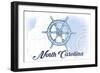 North Carolina - Ship Wheel - Blue - Coastal Icon-Lantern Press-Framed Art Print