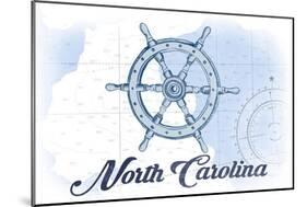 North Carolina - Ship Wheel - Blue - Coastal Icon-Lantern Press-Mounted Art Print