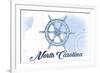 North Carolina - Ship Wheel - Blue - Coastal Icon-Lantern Press-Framed Art Print