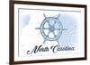 North Carolina - Ship Wheel - Blue - Coastal Icon-Lantern Press-Framed Art Print