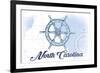 North Carolina - Ship Wheel - Blue - Coastal Icon-Lantern Press-Framed Art Print