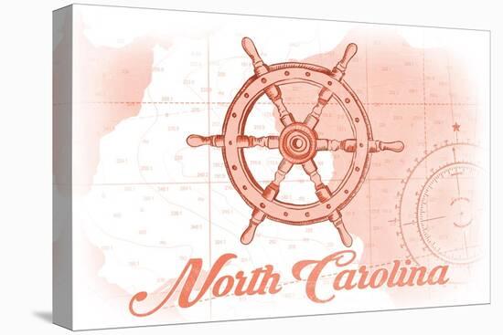 North Carolina - Ship Wheel - Coral - Coastal Icon-Lantern Press-Stretched Canvas