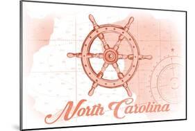 North Carolina - Ship Wheel - Coral - Coastal Icon-Lantern Press-Mounted Art Print