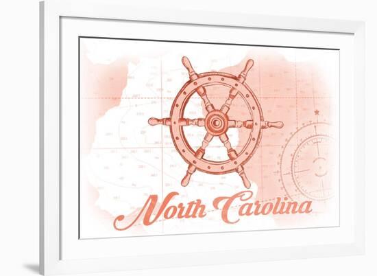 North Carolina - Ship Wheel - Coral - Coastal Icon-Lantern Press-Framed Premium Giclee Print