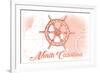 North Carolina - Ship Wheel - Coral - Coastal Icon-Lantern Press-Framed Premium Giclee Print