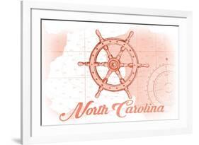 North Carolina - Ship Wheel - Coral - Coastal Icon-Lantern Press-Framed Premium Giclee Print