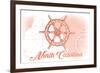 North Carolina - Ship Wheel - Coral - Coastal Icon-Lantern Press-Framed Premium Giclee Print