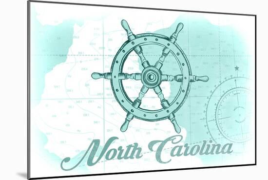 North Carolina - Ship Wheel - Teal - Coastal Icon-Lantern Press-Mounted Art Print