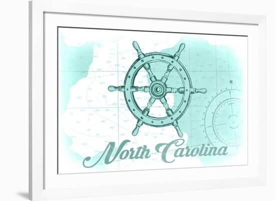 North Carolina - Ship Wheel - Teal - Coastal Icon-Lantern Press-Framed Premium Giclee Print