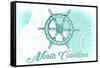 North Carolina - Ship Wheel - Teal - Coastal Icon-Lantern Press-Framed Stretched Canvas