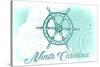 North Carolina - Ship Wheel - Teal - Coastal Icon-Lantern Press-Stretched Canvas