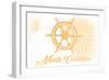 North Carolina - Ship Wheel - Yellow - Coastal Icon-Lantern Press-Framed Art Print