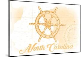 North Carolina - Ship Wheel - Yellow - Coastal Icon-Lantern Press-Mounted Art Print