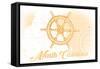 North Carolina - Ship Wheel - Yellow - Coastal Icon-Lantern Press-Framed Stretched Canvas