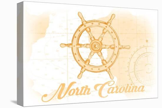 North Carolina - Ship Wheel - Yellow - Coastal Icon-Lantern Press-Stretched Canvas