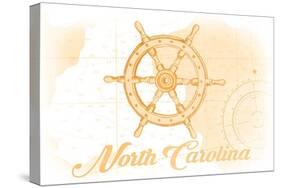North Carolina - Ship Wheel - Yellow - Coastal Icon-Lantern Press-Stretched Canvas
