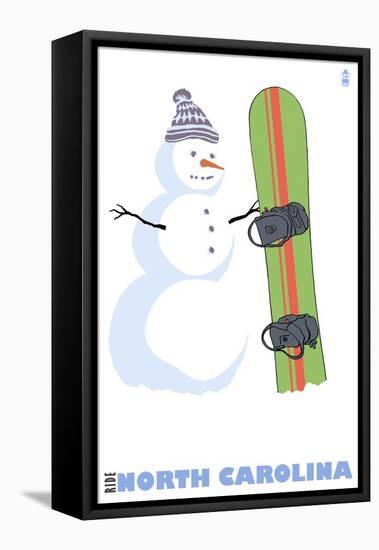 North Carolina, Snowman with Snowboard-Lantern Press-Framed Stretched Canvas