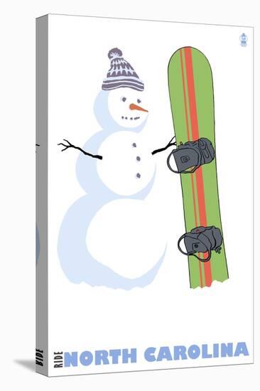 North Carolina, Snowman with Snowboard-Lantern Press-Stretched Canvas