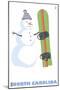 North Carolina, Snowman with Snowboard-Lantern Press-Mounted Art Print